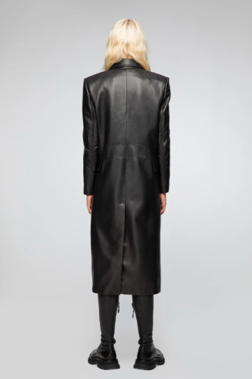 Women's Black Long Leather Coat