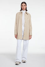 Women's Beige Long Leather Shirt with Elegant Fit