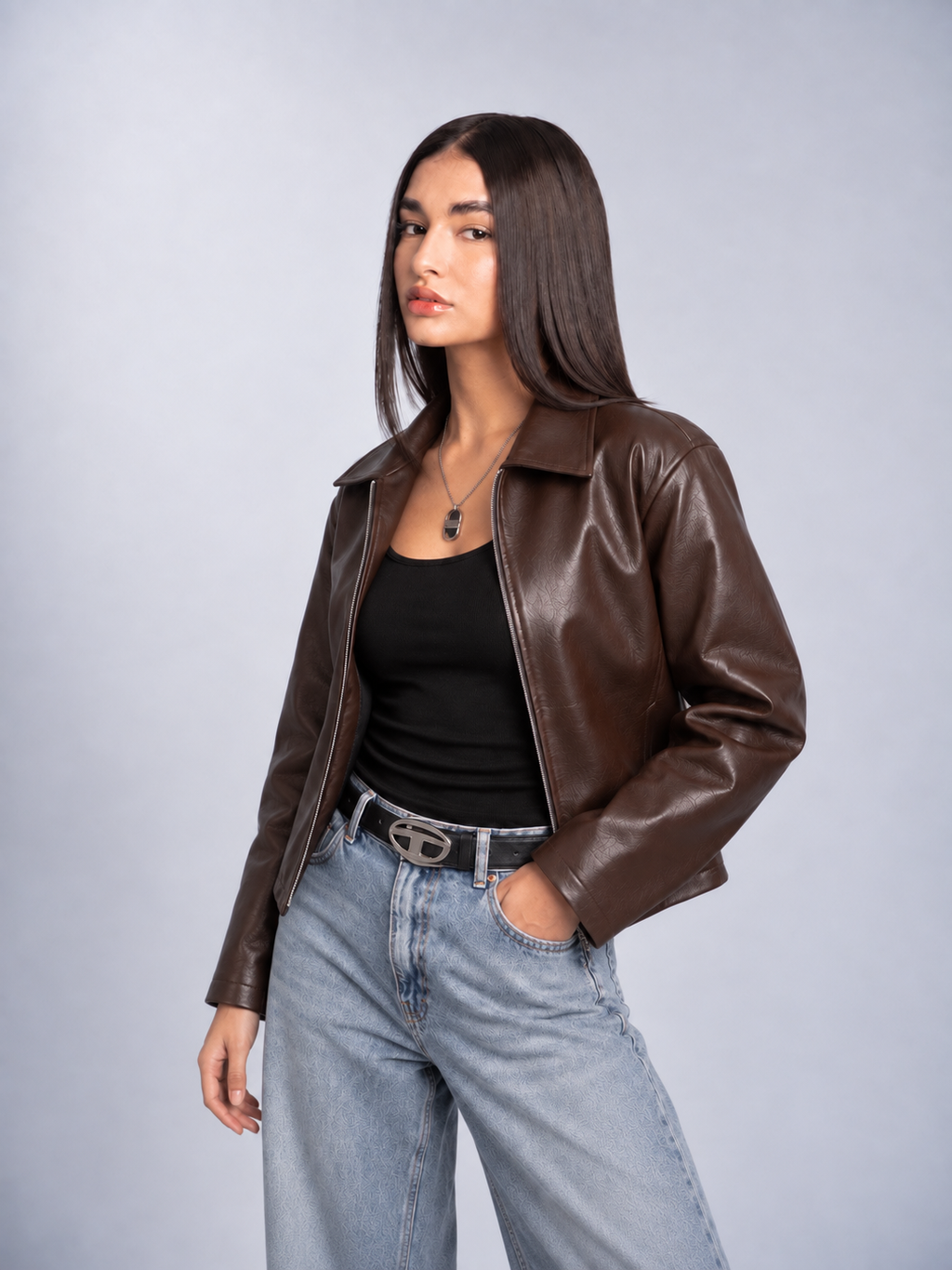 Unisex Brown Boxy Cropped Leather Jacket | Premium Gen-Z Streetwear - Streetbred