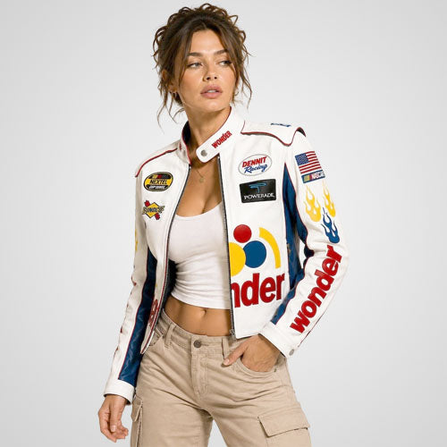 Women’s Ricky Bobby Racing Leather Jacket | Talladega Nights Inspired Cosplay Costume