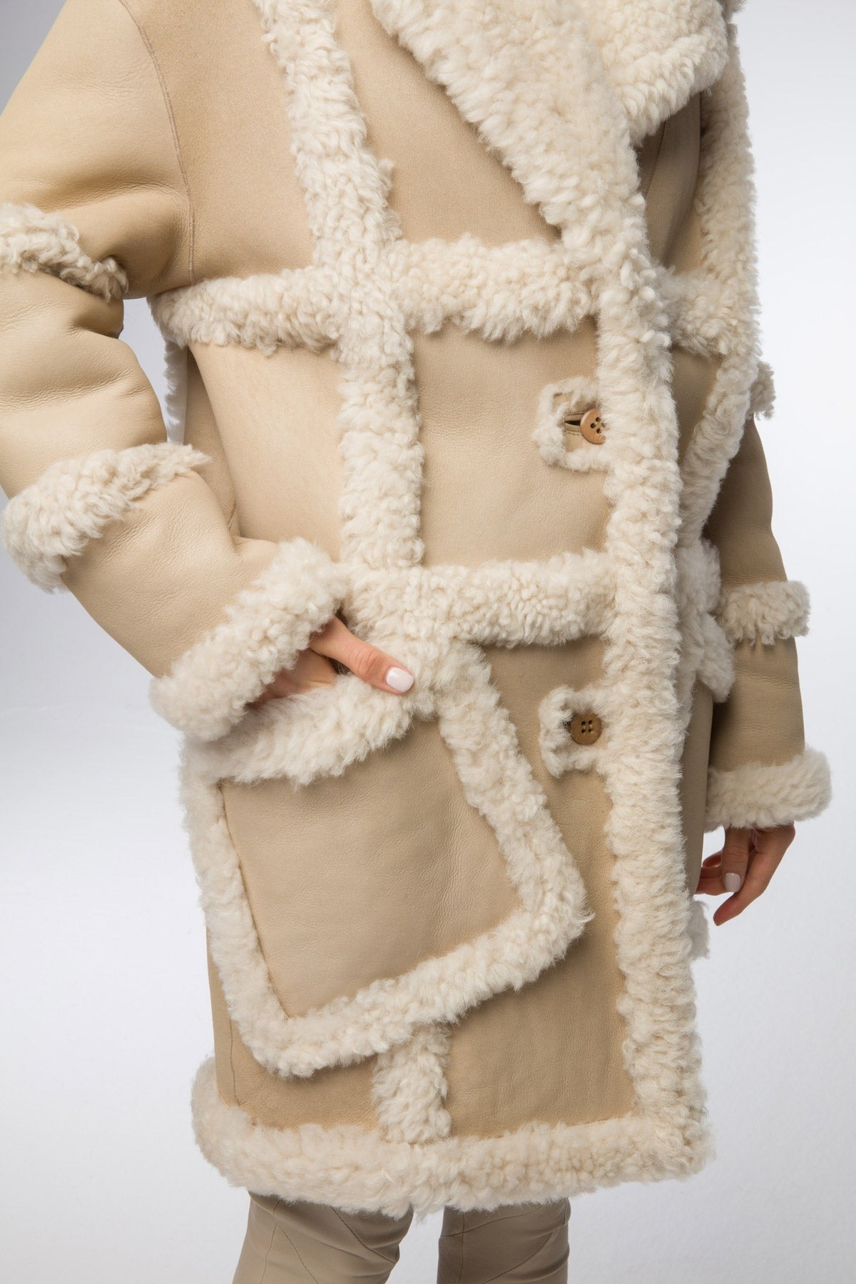 Women's Beige Shearling B7 Bomber Leather Coat
