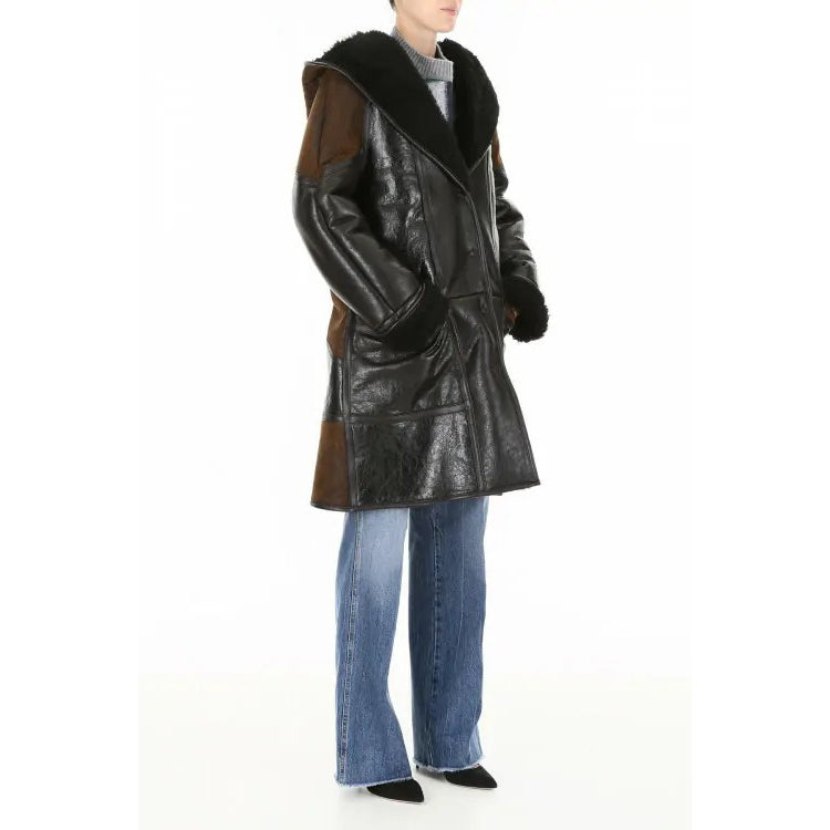 Two Tone Lamb Fur Hooded Coat