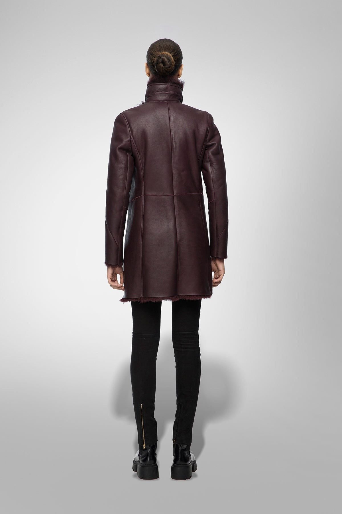 Women's Coffee Brown Shearling Fur Leather Coat