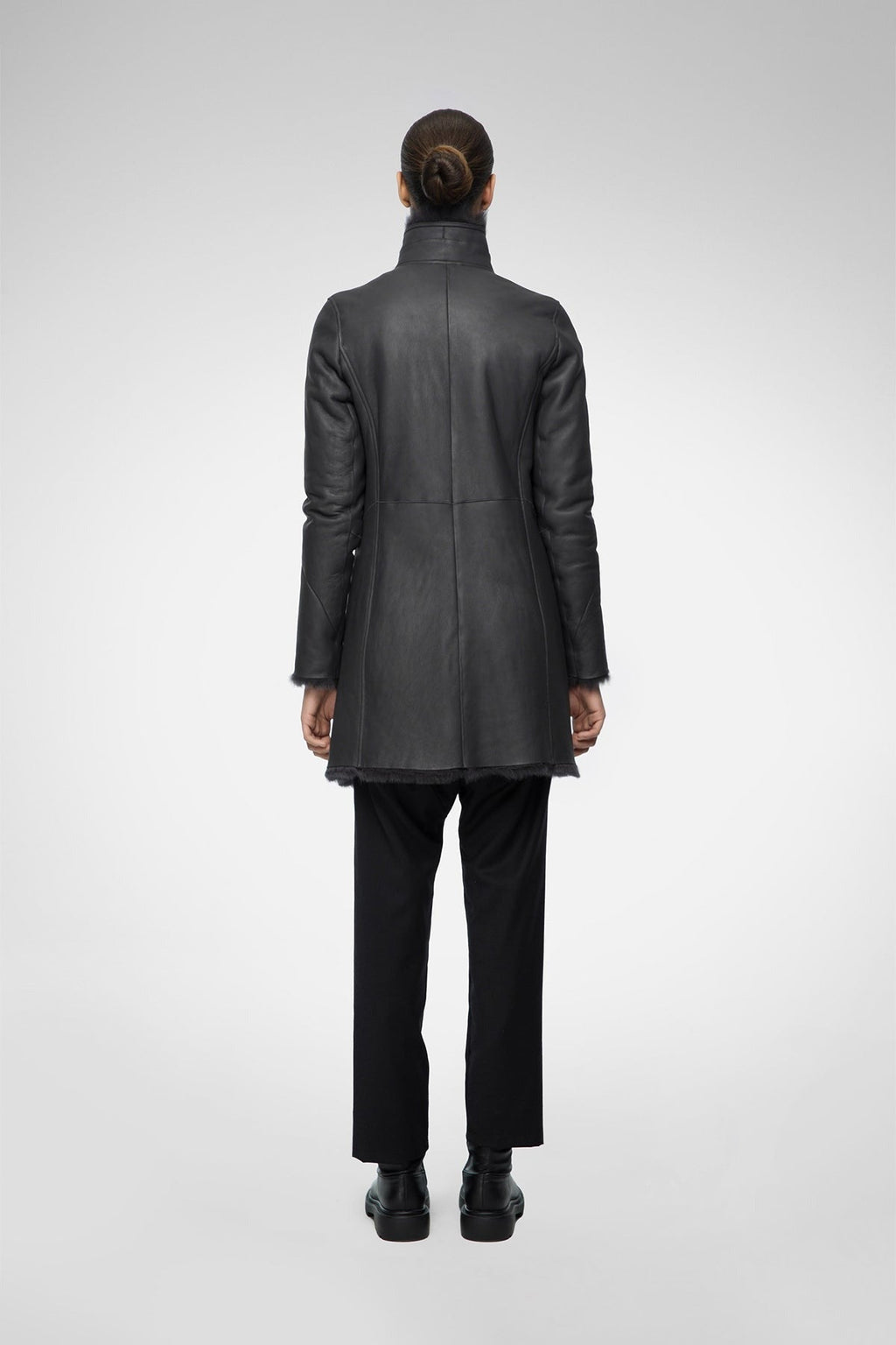 Women's Black Shearling Fur Leather Coat