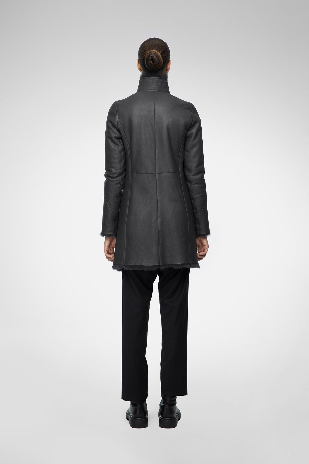 Women's Black Shearling Fur Leather Coat