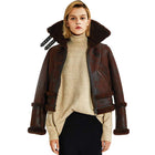 Womens Shearling Moto Jacket Brown