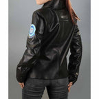 Women's Black Real Sheepskin Kelly Flight Leather Jacket with Embroidered Patches