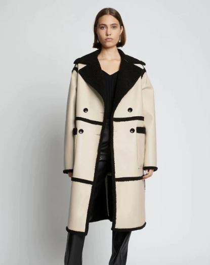 Women's Beige Sheepskin Fur Leather Trench Coat