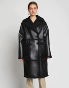 Women's Black Sheepskin Fur Leather Trench Coat