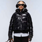 Womens Shiny Puffer Jacket in Black