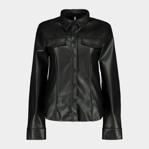 Women's Short Black Leather Shirt