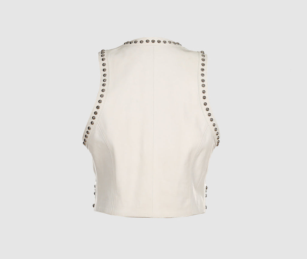 Women’s White Studded Leather Vest