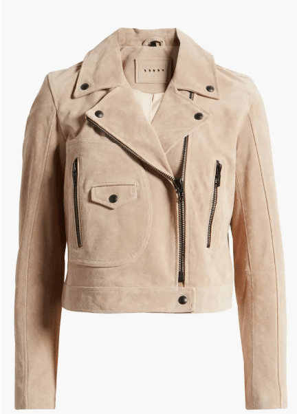 Women's Tan Beige Suede Biker Leather Jacket