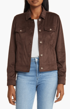 Women's Coffee Brown Suede Leather Trucker Jacket