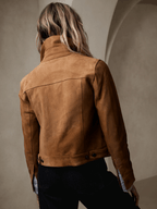 Women's Brown Suede Leather Trucker Jacket