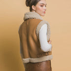 Women's Tan Shearling Leather Aviator Vest