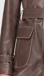 Women's Coffee Brown Trench Leather Coat