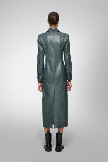 Women's Gray Trench Leather Coat