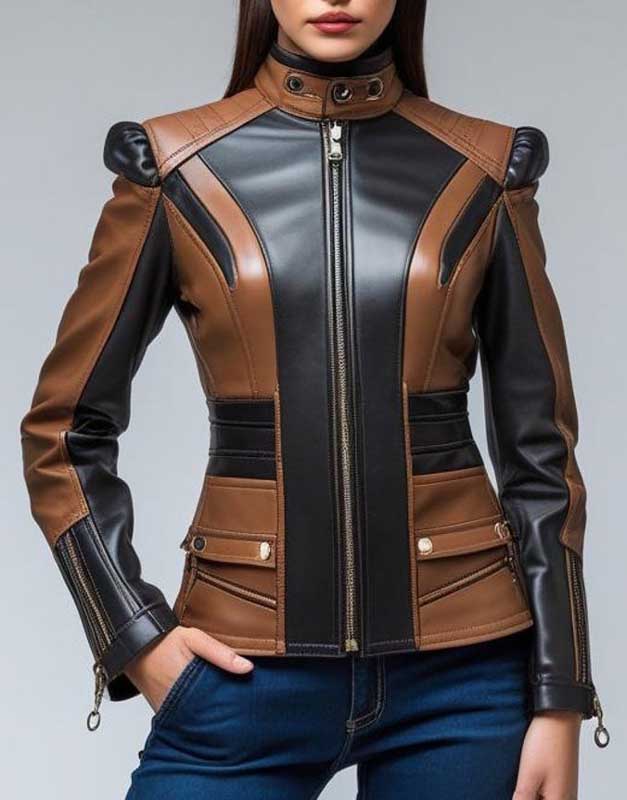 Women's Two-Tone Motorcycle Biker Leather Jacket
