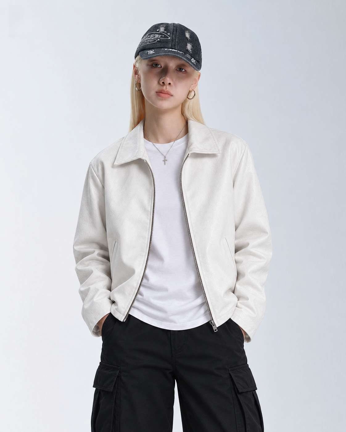 Unisex White Boxy Cropped Leather Jacket | Premium Gen-Z Streetwear - Streetbred