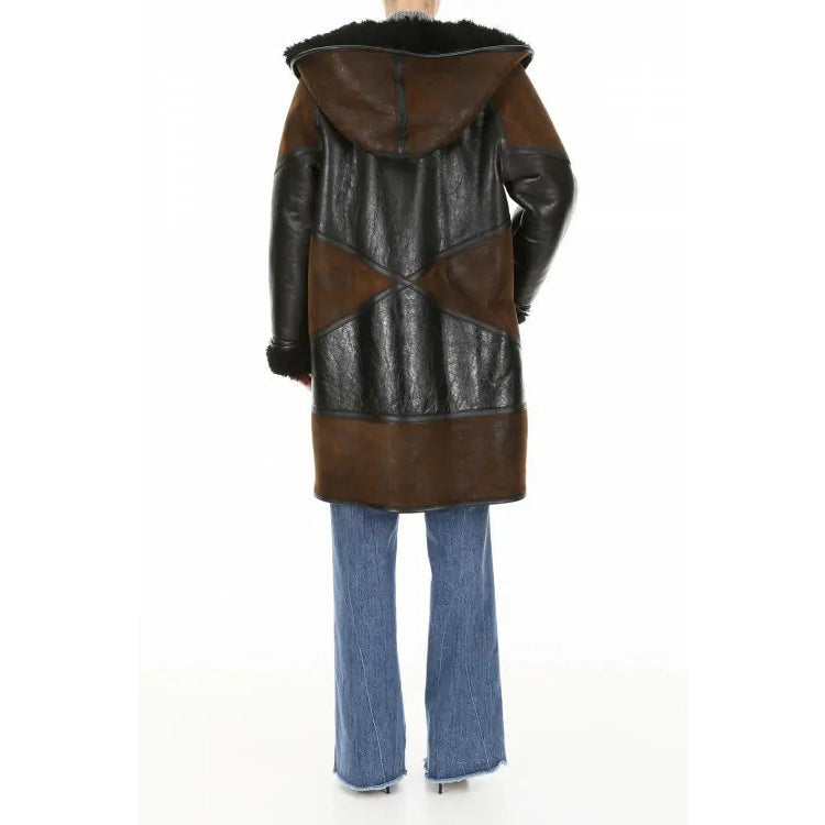Two Tone Lamb Fur Hooded Coat