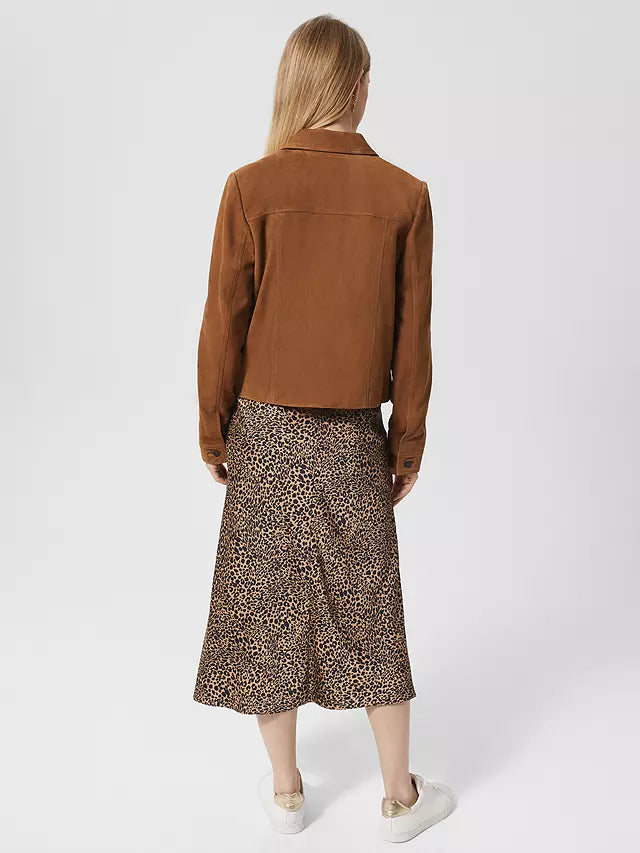 Hobbs Ashlee Button Suede Jacket Tan