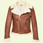 Women’s Brown Aviator Jacket with White Shearling – Avanzar Leather
