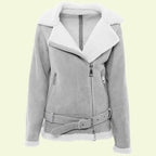 Women's Grey Leather White Shearling Jacket