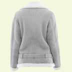 Women's Grey Leather White Shearling Jacket
