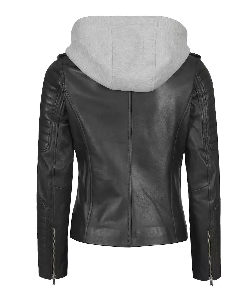Women’s Black Leather Hooded Jacket – Avanzar Leather