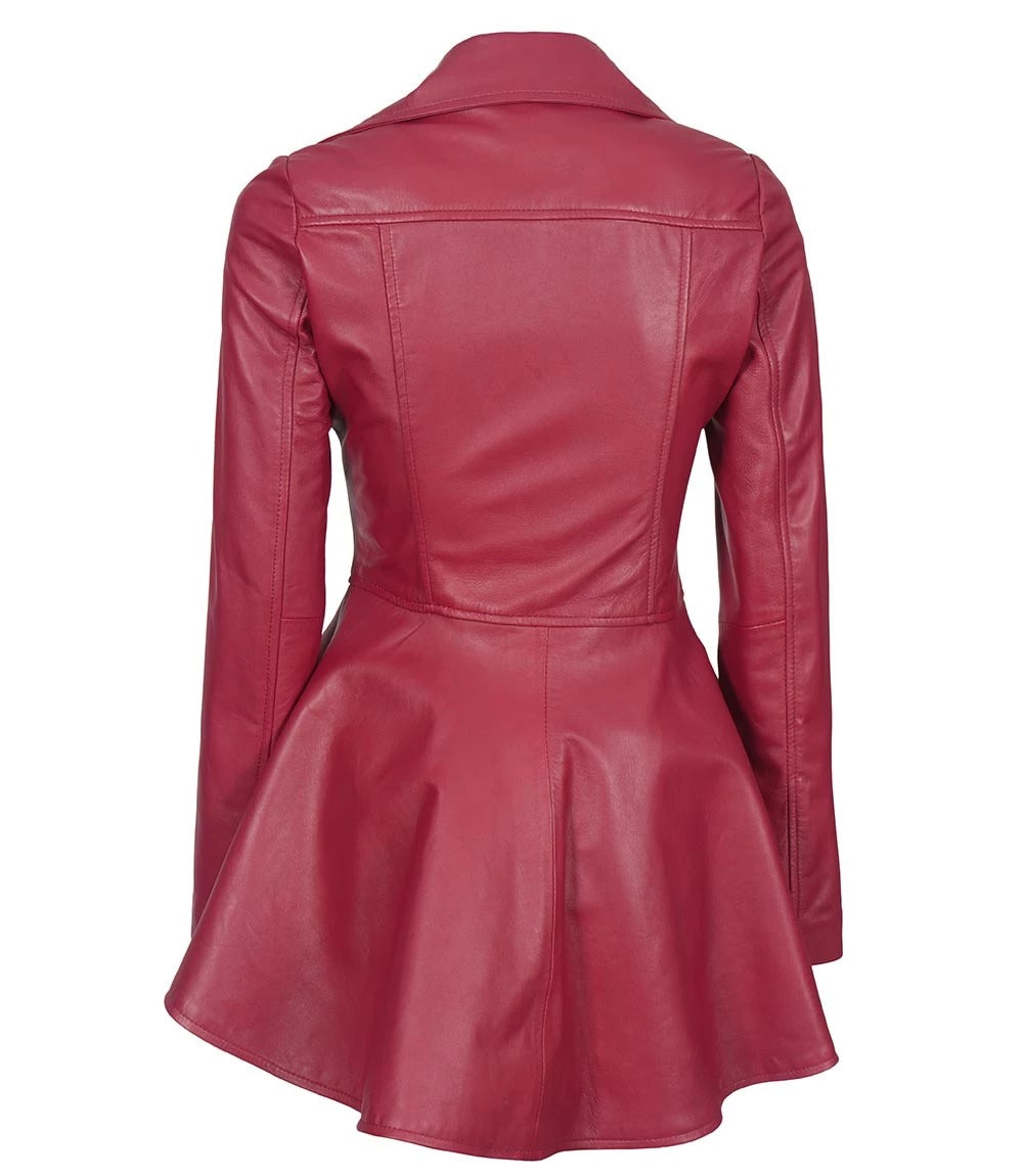 Avanzar Leather Women's Pink Peplum Asymmetrical Leather Jacket