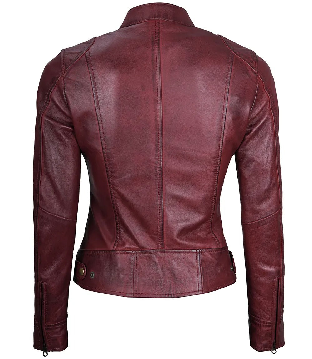 Avanzar Leather Dodge Women's Maroon Cafe Racer Leather Jacket