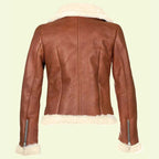 Women’s Brown Aviator Jacket with White Shearling – Avanzar Leather