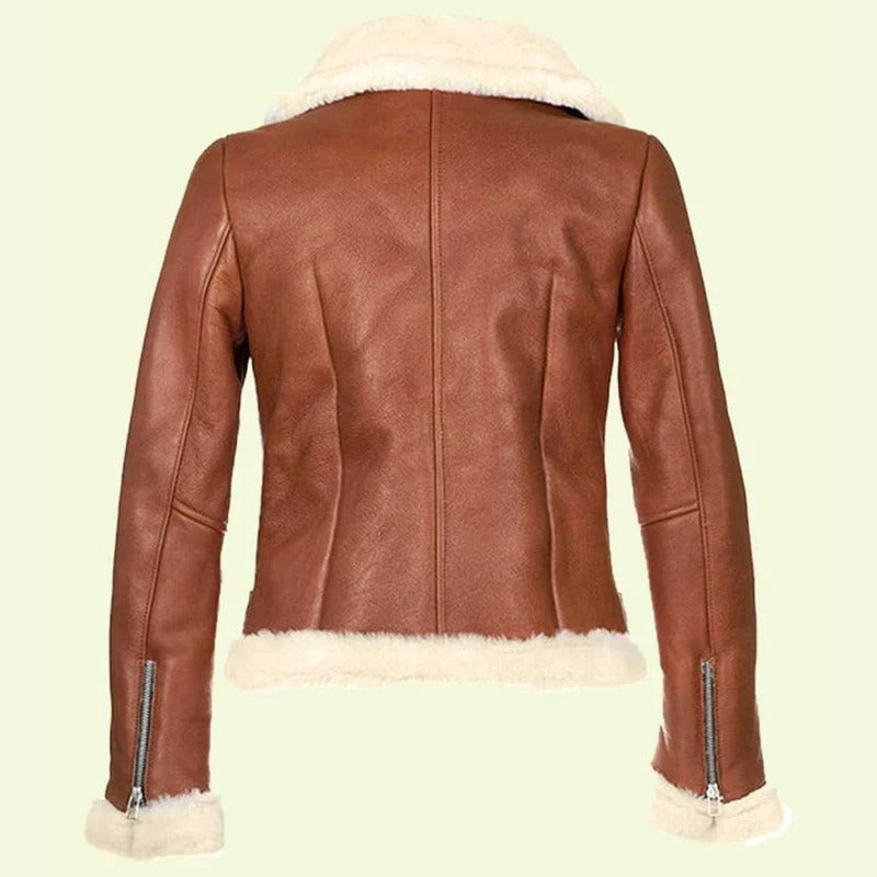 Women’s Brown Aviator Jacket with White Shearling – Avanzar Leather