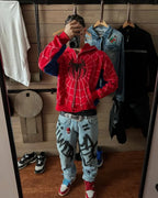 Red Spider Web Zip-Up Jacket for Men | XOVRA