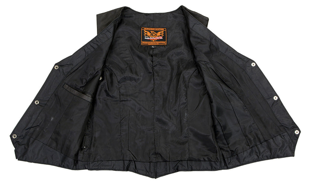 Milwaukee Leather XS1253 Women's Classic Black Leather Vest with Buffalo Nickel Snap Buttons