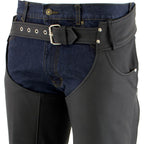 Milwaukee Leather LKM5717 Men's Flat Black Premium Leather Motorcycle Rider Biker Chaps w/ Jean Pockets