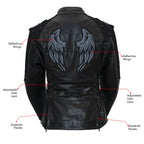 Milwaukee Leather LKL27005 Women's Scuba Style Black Leather Motorcycle Biker Jacket w/ Reflective Wings and Studs