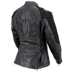 Milwaukee Leather LKL27005 Women's Scuba Style Black Leather Motorcycle Biker Jacket w/ Reflective Wings and Studs