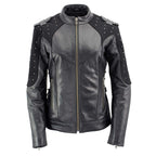 Milwaukee Leather LKL27005 Women's Scuba Style Black Leather Motorcycle Biker Jacket w/ Reflective Wings and Studs