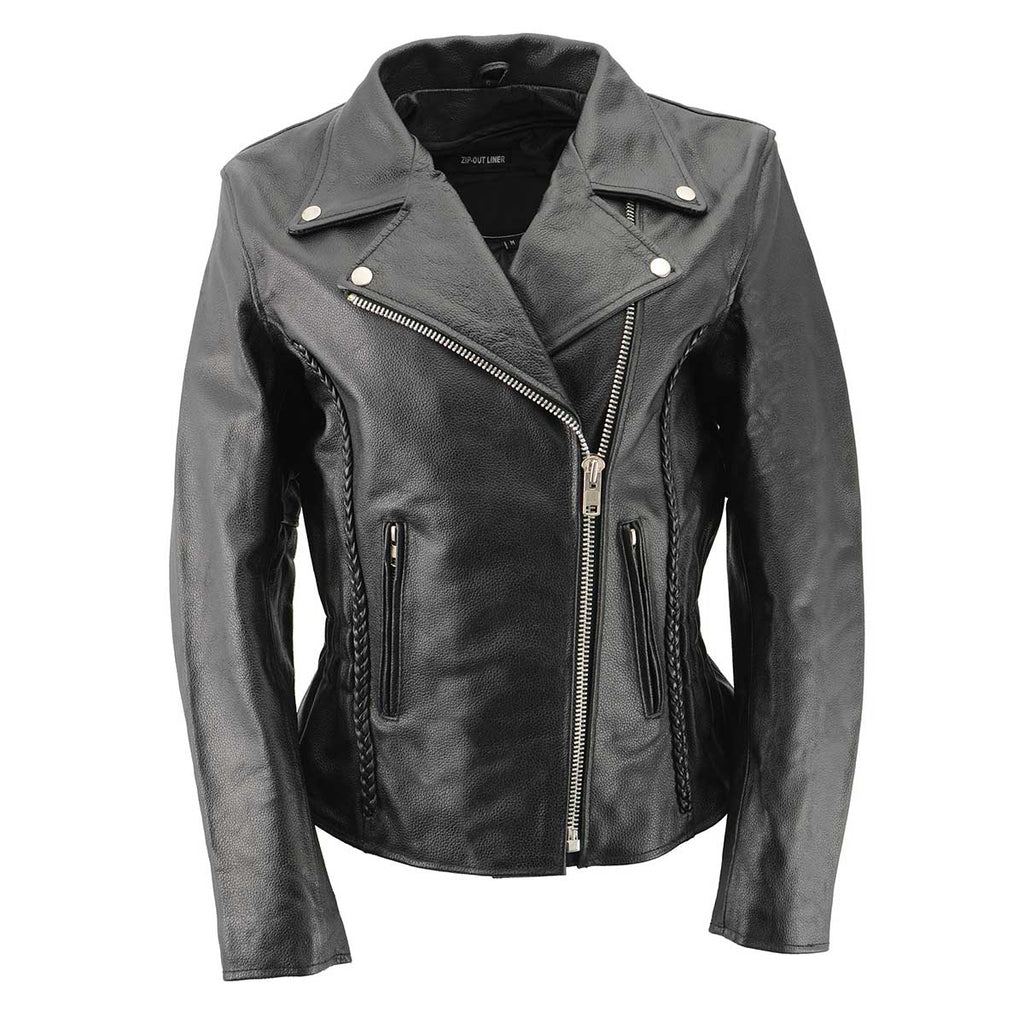 Milwaukee Leather SH7013 Women's Black 'Braided' Motorcycle Leather Jacket