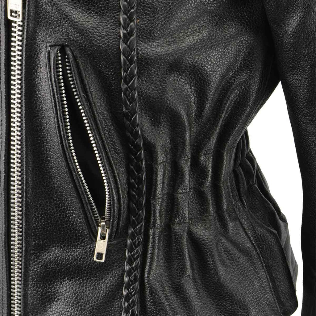 Milwaukee Leather SH7013 Women's Black 'Braided' Motorcycle Leather Jacket