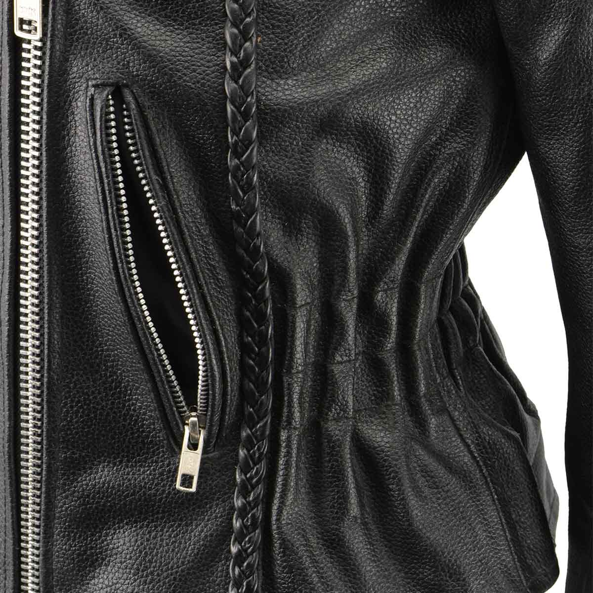 Milwaukee Leather SH7013 Women's Black 'Braided' Motorcycle Leather Jacket