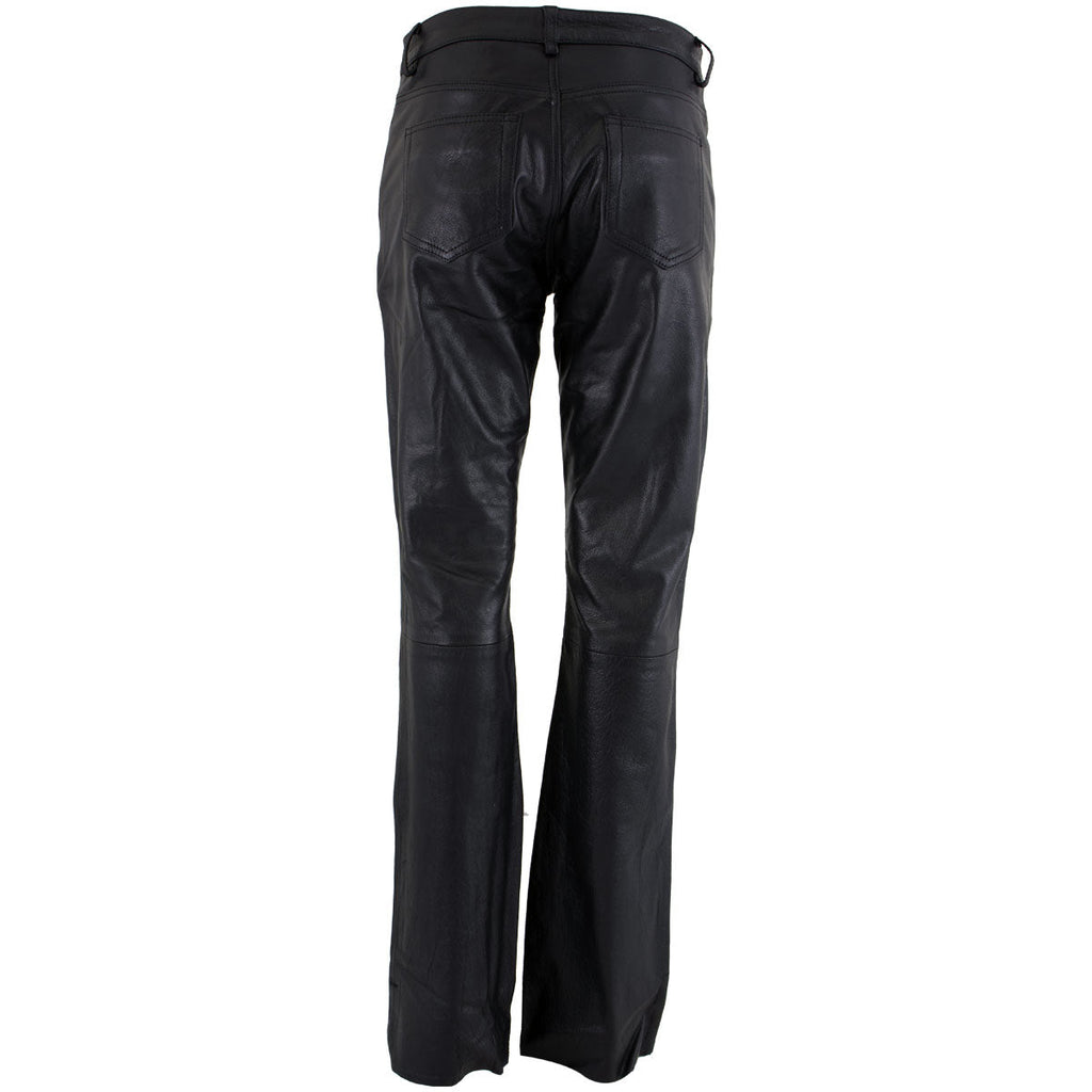 Milwaukee Leather LKM5719 Women's Black Buffalo Leather Motorcycle Riding Pants, Boot Cut, Unhemmed