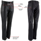 Milwaukee Leather LKM5719 Women's Black Buffalo Leather Motorcycle Riding Pants, Boot Cut, Unhemmed