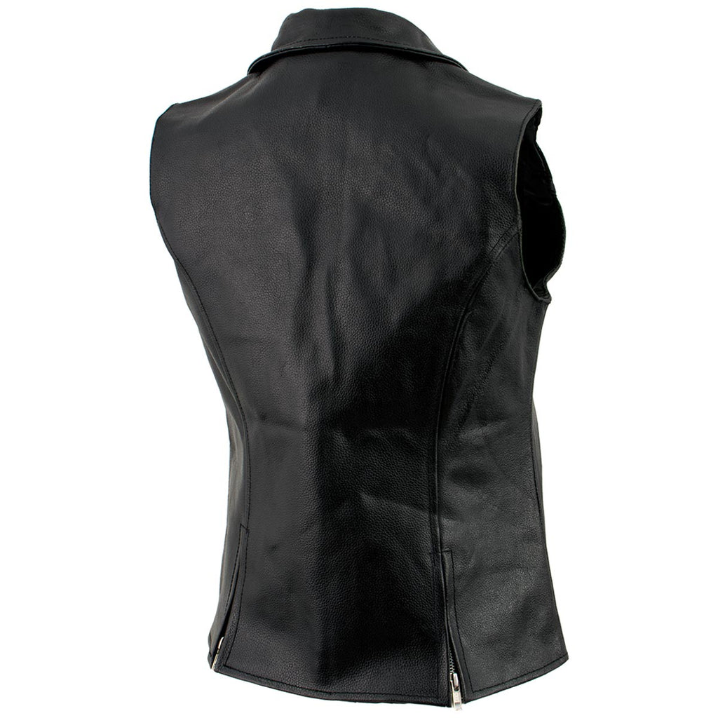 Ladies XS773 Black Zippered M/C Lapel Leather Vest