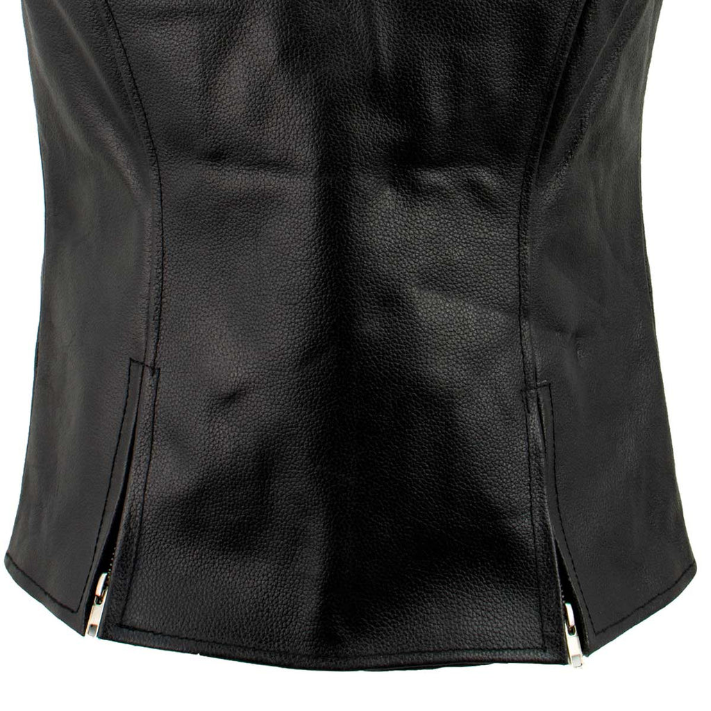 Ladies XS773 Black Zippered M/C Lapel Leather Vest