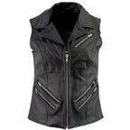 Ladies XS773 Black Zippered M/C Lapel Leather Vest