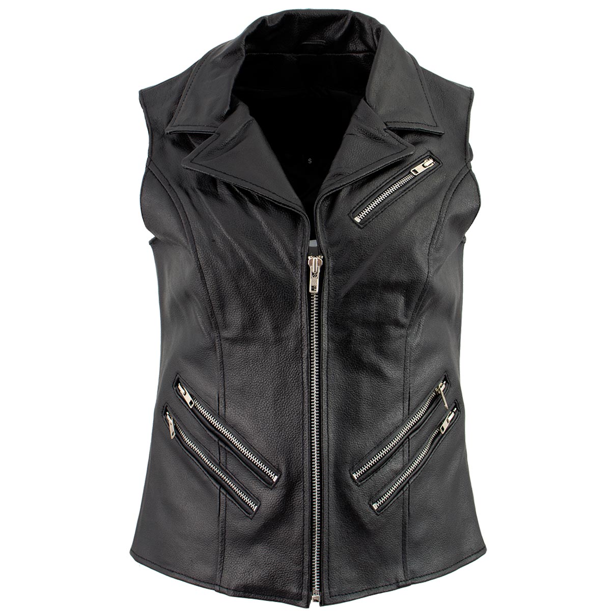 Ladies XS773 Black Zippered M/C Lapel Leather Vest