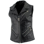 Ladies XS773 Black Zippered M/C Lapel Leather Vest